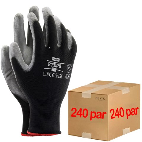 Rękawice robocze / czarno-szare / RTEPO_BS - 240 Par (10 - XL) Rękawice robocze / czarno-szare / RTEPO_BS - 240 Par (10 - XL)