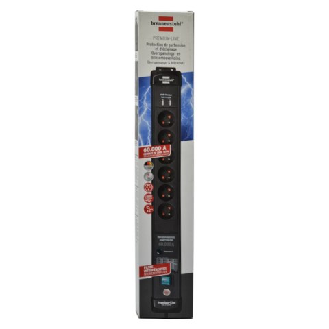 Listwa przeciwprzepięciowa Premium Line 2xUSB 6 gniazd 3m 60.000A czarna Brennensthul 1951164603 Listwa przeciwprzepięciowa Premium Line 2xUSB 6 gniazd 3m 60.000A czarna Brennensthul 1951164603