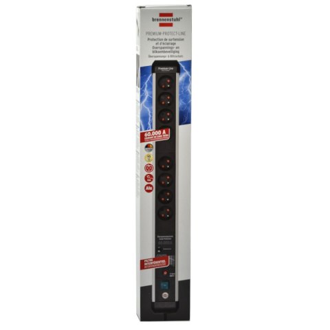 Listwa przeciwprzepięciowa Premium Protect line 8 gniazd 3m 60.000 czarno/srebrna Brennenstuhl 1391014800 Listwa przeciwprzepięciowa Premium Protect line 8 gniazd 3m 60.000 czarno/srebrna Brennenstuhl 1391014800