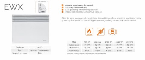 Elektryczny grzejnik naścienny WARMTEC EWX-1000W Elektryczny grzejnik naścienny WARMTEC EWX-1000W