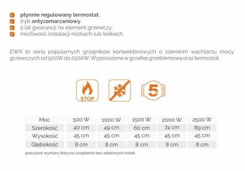 Elektryczny grzejnik naścienny WARMTEC EWX-1000W Elektryczny grzejnik naścienny WARMTEC EWX-1000W