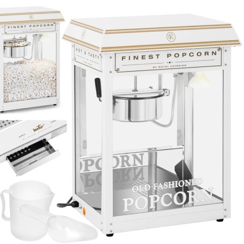 Maszyna automat urządzenie do prażenia popcornu retro TEFLON 1600 W 5-6 kg/h - biało-złota Maszyna automat urządzenie do prażenia popcornu retro TEFLON 1600 W 5-6 kg/h - biało-złota