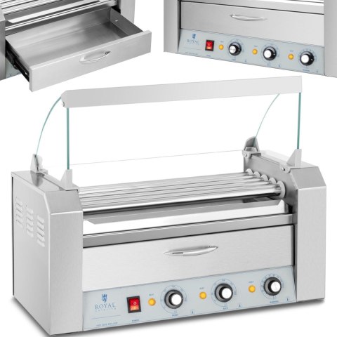 Podgrzewacz grill rolkowy do parówek hot-dogów z szufladą i osłoną - 5 rolek Podgrzewacz grill rolkowy do parówek hot-dogów z szufladą i osłoną - 5 rolek
