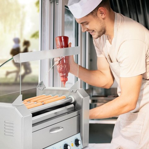 Podgrzewacz grill rolkowy do parówek hot-dogów z szufladą i osłoną - 5 rolek Podgrzewacz grill rolkowy do parówek hot-dogów z szufladą i osłoną - 5 rolek