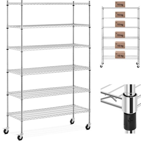 Regał magazynowy druciany ażurowy na kółkach 6 półek do 90 kg 120x45x189 cm Regał magazynowy druciany ażurowy na kółkach 6 półek do 90 kg 120x45x189 cm