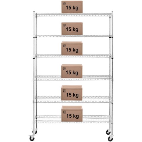Regał magazynowy druciany ażurowy na kółkach 6 półek do 90 kg 120x45x189 cm Regał magazynowy druciany ażurowy na kółkach 6 półek do 90 kg 120x45x189 cm