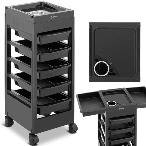 Wózek pomocnik fryzjerski z uchwytem na suszarkę 5 szuflad półka 495 x 284 mm Wózek pomocnik fryzjerski z uchwytem na suszarkę 5 szuflad półka 495 x 284 mm