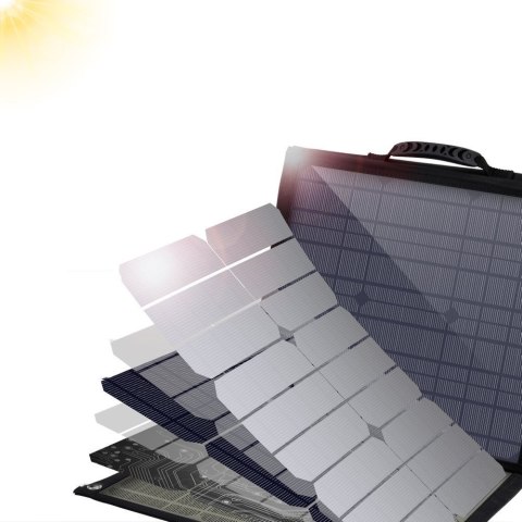 Duża ładowarka solarna 80W rozkładana DC USB C 2xUSB PD QC czarna Duża ładowarka solarna 80W rozkładana DC USB C 2xUSB PD QC czarna