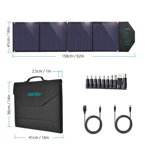 Duża ładowarka solarna 80W rozkładana DC USB C 2xUSB PD QC czarna Duża ładowarka solarna 80W rozkładana DC USB C 2xUSB PD QC czarna