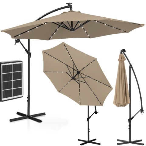 Parasol ogrodowy na wysięgniku okrągły uchylny z oświetleniem LED śr. 300 cm szarobrązowy Parasol ogrodowy na wysięgniku okrągły uchylny z oświetleniem LED śr. 300 cm szarobrązowy