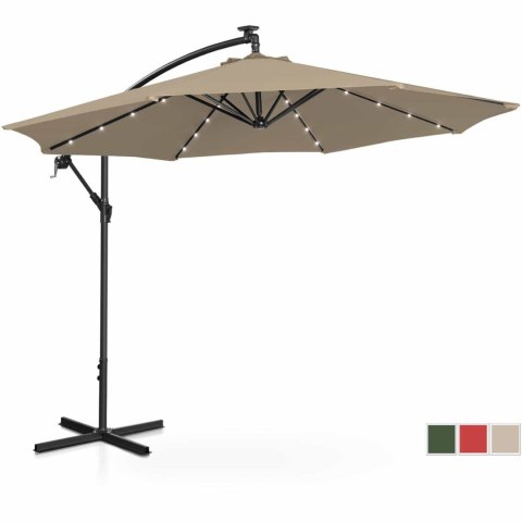 Parasol ogrodowy na wysięgniku okrągły uchylny z oświetleniem LED śr. 300 cm szarobrązowy Parasol ogrodowy na wysięgniku okrągły uchylny z oświetleniem LED śr. 300 cm szarobrązowy