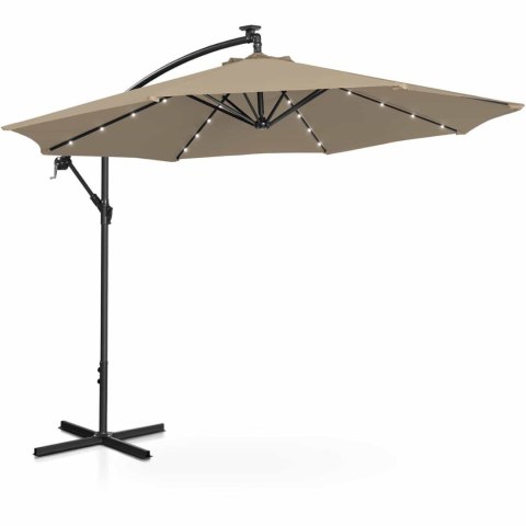 Parasol ogrodowy na wysięgniku okrągły uchylny z oświetleniem LED śr. 300 cm szarobrązowy Parasol ogrodowy na wysięgniku okrągły uchylny z oświetleniem LED śr. 300 cm szarobrązowy