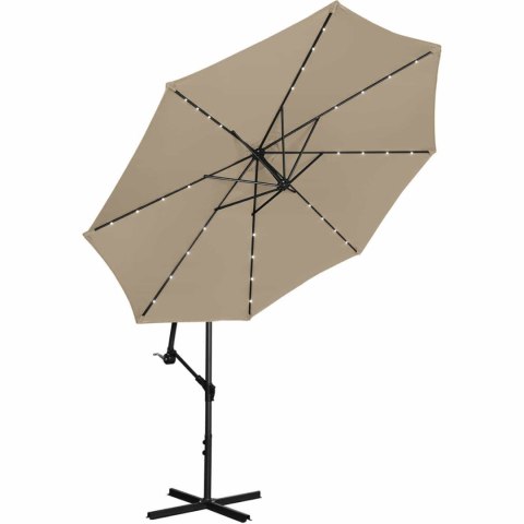 Parasol ogrodowy na wysięgniku okrągły uchylny z oświetleniem LED śr. 300 cm szarobrązowy Parasol ogrodowy na wysięgniku okrągły uchylny z oświetleniem LED śr. 300 cm szarobrązowy