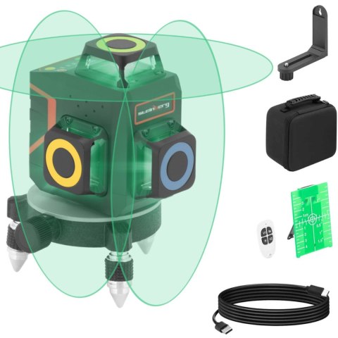 Poziomica laserowa laser krzyżowy samopoziomujący z pokrowcem pilotem 30 m zielony Poziomica laserowa laser krzyżowy samopoziomujący z pokrowcem pilotem 30 m zielony