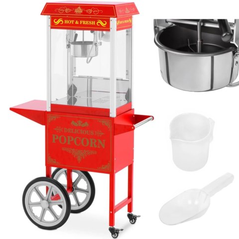 Profesjonalna maszyna do popcornu na wózku z oświetleniem RETRO 88 l 1600 W czerwona Profesjonalna maszyna do popcornu na wózku z oświetleniem RETRO 88 l 1600 W czerwona