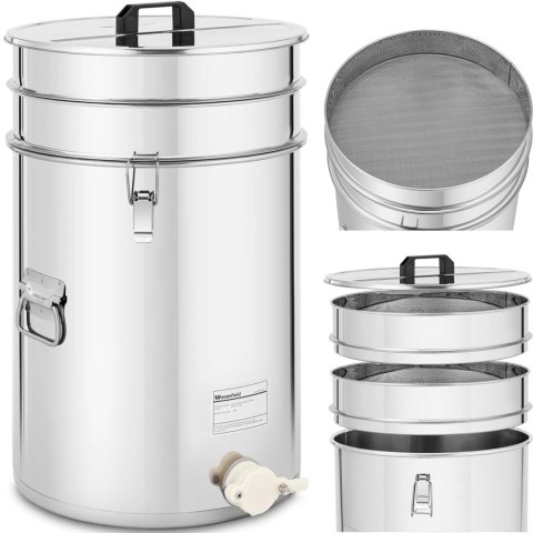 Odstojnik do miodu z sitkiem pokrywką i zaworem STAL 50 l Odstojnik do miodu z sitkiem pokrywką i zaworem STAL 50 l