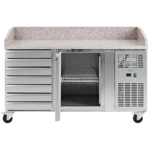 Stół chłodniczy do pizzy 1 komora 7 szuflad na kółkach 165 l 154 x 82 x 105 cm Stół chłodniczy do pizzy 1 komora 7 szuflad na kółkach 165 l 154 x 82 x 105 cm
