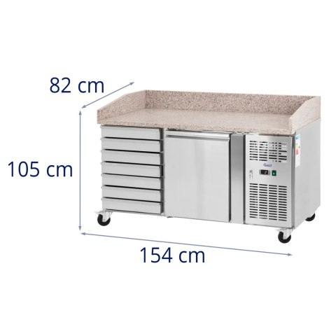 Stół chłodniczy do pizzy 1 komora 7 szuflad na kółkach 165 l 154 x 82 x 105 cm Stół chłodniczy do pizzy 1 komora 7 szuflad na kółkach 165 l 154 x 82 x 105 cm