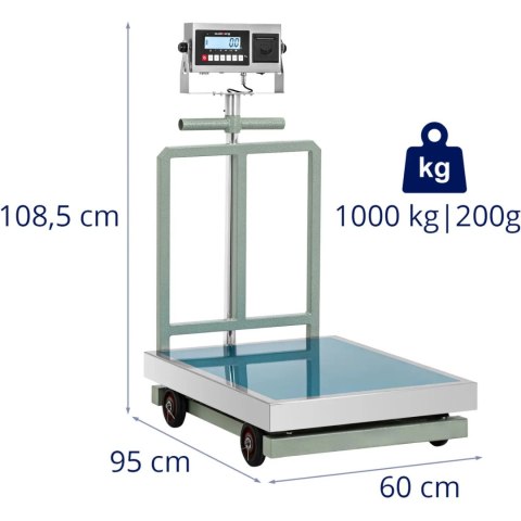 Waga platformowa z drukarką etykiet na kółkach LCD 60 x 80 cm 1000 kg / 200 g Waga platformowa z drukarką etykiet na kółkach LCD 60 x 80 cm 1000 kg / 200 g