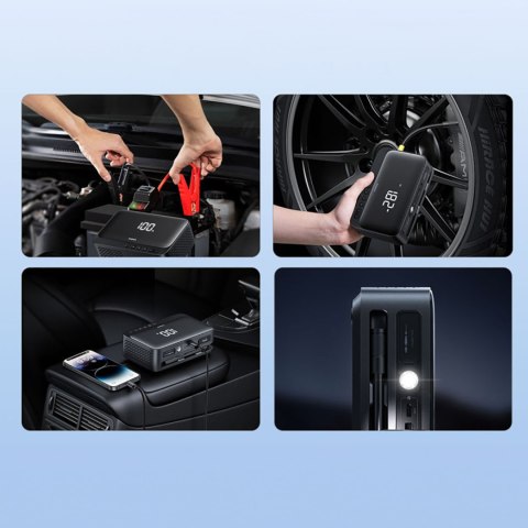 4w1 Jump starter 600A z latarką powerbankiem 6000mAh kompresorem Super Energy - czarny 4w1 Jump starter 600A z latarką powerbankiem 6000mAh kompresorem Super Energy - czarny