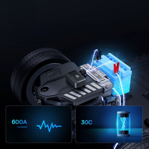 4w1 Jump starter 600A z latarką powerbankiem 6000mAh kompresorem Super Energy - czarny 4w1 Jump starter 600A z latarką powerbankiem 6000mAh kompresorem Super Energy - czarny