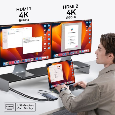 7w1 HUB Adapter Metal Gleam Series II USB-C PD100W / 2x USB-A / 2x HDMI 4K / USB-C 3.0 7w1 HUB Adapter Metal Gleam Series II USB-C PD100W / 2x USB-A / 2x HDMI 4K / USB-C 3.0