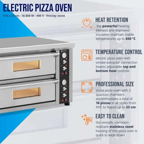 Piec do pizzy podwójny z szamotem na 16 pizz śr. 33 cm 400 V 16800 W Piec do pizzy podwójny z szamotem na 16 pizz śr. 33 cm 400 V 16800 W