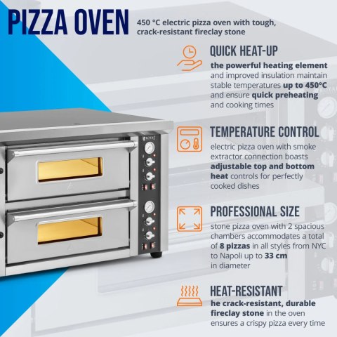 Piec do pizzy podwójny z szamotem na 8 pizz śr. 33 cm 400 V 8400 W Piec do pizzy podwójny z szamotem na 8 pizz śr. 33 cm 400 V 8400 W