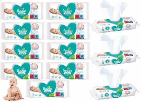 PAMPERS Chusteczki Nawilżane Sensitive 52 szt. - 12 op. PAMPERS Chusteczki Nawilżane Sensitive 52 szt. - 12 op.