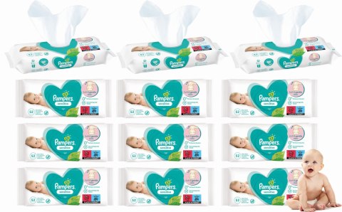 PAMPERS Chusteczki Nawilżane Sensitive 52 szt. - 12 op. PAMPERS Chusteczki Nawilżane Sensitive 52 szt. - 12 op.