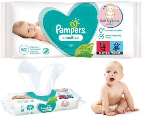 PAMPERS Chusteczki Nawilżane Sensitive 52 szt. - 12 op. PAMPERS Chusteczki Nawilżane Sensitive 52 szt. - 12 op.