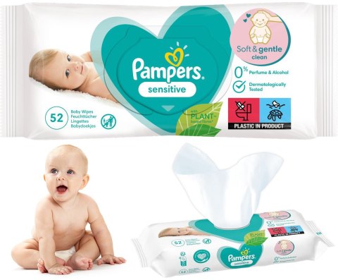 PAMPERS Chusteczki Nawilżane Sensitive 52 szt. - 12 op. PAMPERS Chusteczki Nawilżane Sensitive 52 szt. - 12 op.