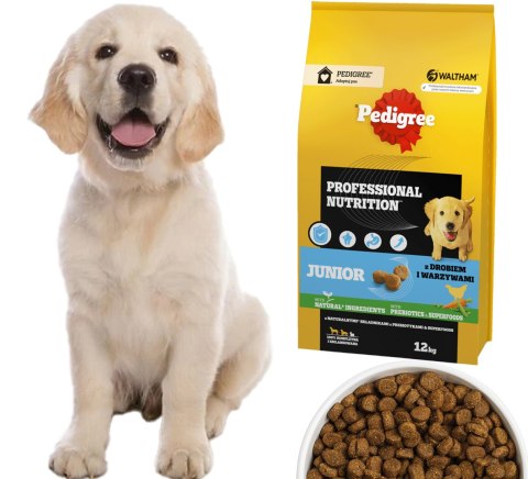 PEDIGREE Junior Professional Nutrition 12 kg z drobiem i warzywami - sucha karma dla szczeniąt psów dużych i średnich ras PEDIGREE Junior Professional Nutrition 12 kg z drobiem i warzywami - sucha karma dla szczeniąt psów dużych i średnich ras