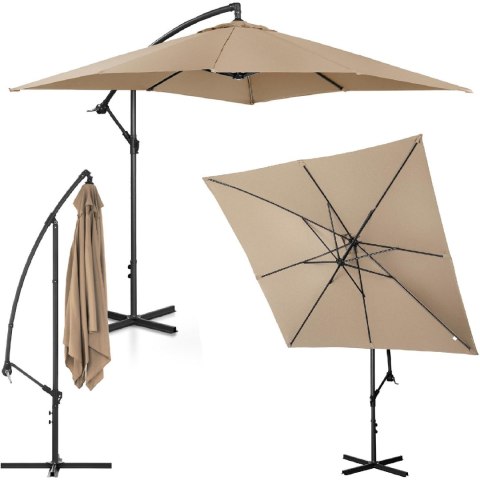 Parasol ogrodowy na wysięgniku kwadratowy 250 x 250 cm szarobrązowy Parasol ogrodowy na wysięgniku kwadratowy 250 x 250 cm szarobrązowy