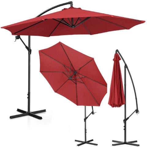 Parasol ogrodowy na wysięgniku okrągły uchylny śr. 300 cm bordowy Parasol ogrodowy na wysięgniku okrągły uchylny śr. 300 cm bordowy
