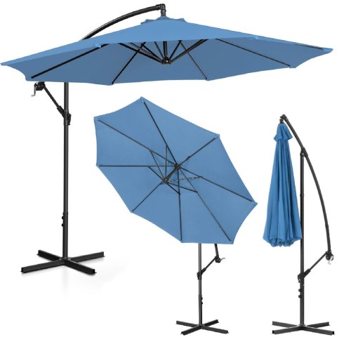 Parasol ogrodowy na wysięgniku okrągły uchylny śr. 300 cm niebieski Parasol ogrodowy na wysięgniku okrągły uchylny śr. 300 cm niebieski
