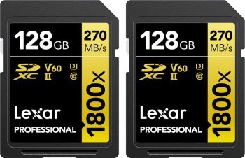 Lexar SDXC 128GB Professional 1800x UHS-II U3 ( 180/270 MB/s ) - 2 pack Lexar SDXC 128GB Professional 1800x UHS-II U3 ( 180/270 MB/s ) - 2 pack