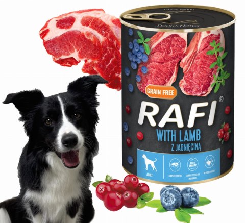 Karma Mokra Dla Psów RAFI z Jagnięciną, Borówką i Żurawiną 400g - 48 szt. Karma Mokra Dla Psów RAFI z Jagnięciną, Borówką i Żurawiną 400g - 48 szt.