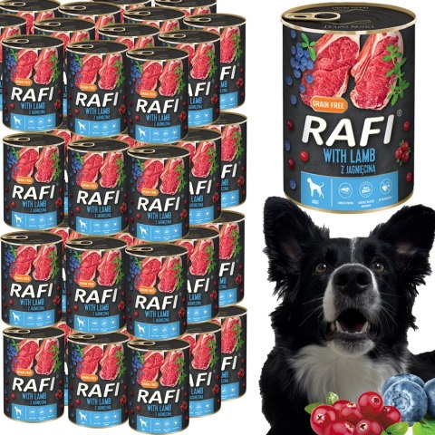 Karma Mokra Dla Psów RAFI z Jagnięciną, Borówką i Żurawiną 400g - 48 szt. Karma Mokra Dla Psów RAFI z Jagnięciną, Borówką i Żurawiną 400g - 48 szt.