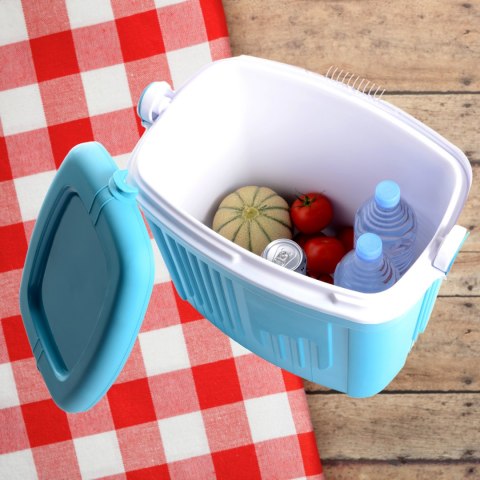 Lodówka turystyczna 42L KAMAI ICEBERG na wkłady mrożące, turkusowa z białą rączką Lodówka turystyczna 42L KAMAI ICEBERG na wkłady mrożące, turkusowa z białą rączką