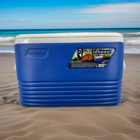 Lodówka turystyczna 60L Kamai Coolbox na wkłady mrożące, niebieska z miejscem na butelki na pokrywie Lodówka turystyczna 60L Kamai Coolbox na wkłady mrożące, niebieska z miejscem na butelki na pokrywie