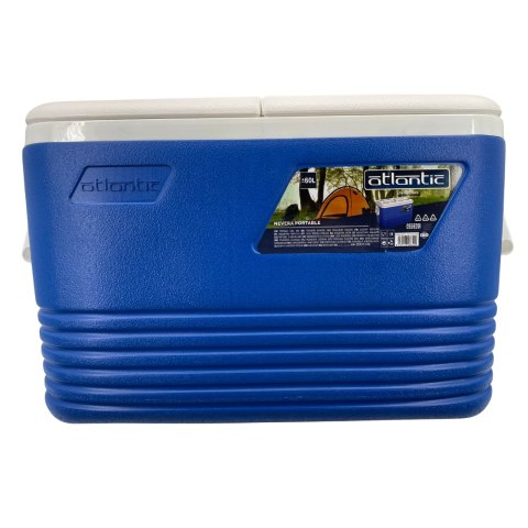 Lodówka turystyczna 60L Kamai Coolbox na wkłady mrożące, niebieska z miejscem na butelki na pokrywie Lodówka turystyczna 60L Kamai Coolbox na wkłady mrożące, niebieska z miejscem na butelki na pokrywie