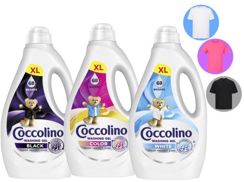 Zestaw 3 Płynów Coccolino XL Żel 68 Prań 2,72l Black + Color + White Zestaw 3 Płynów Coccolino XL Żel 68 Prań 2,72l Black + Color + White