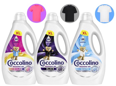 Zestaw 3 Płynów Coccolino XL Żel 68 Prań 2,72l Black + Color + White Zestaw 3 Płynów Coccolino XL Żel 68 Prań 2,72l Black + Color + White
