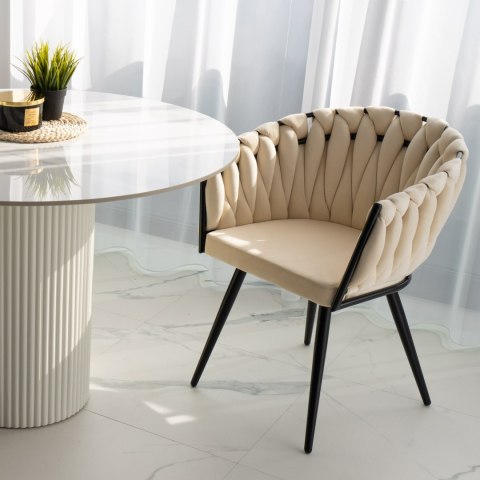 Krzesło welurowe plecione ASTON VELVET beżowe Krzesło welurowe plecione ASTON VELVET beżowe