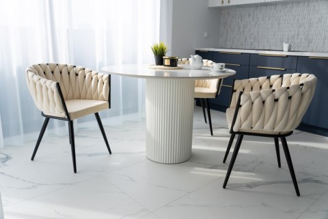 Krzesło welurowe plecione ASTON VELVET beżowe Krzesło welurowe plecione ASTON VELVET beżowe