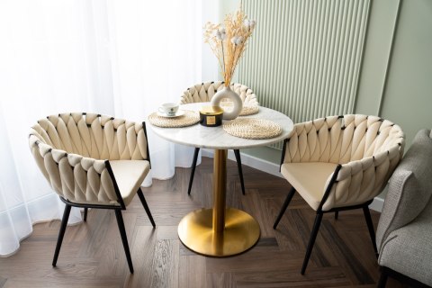 Krzesło welurowe plecione ASTON VELVET beżowe Krzesło welurowe plecione ASTON VELVET beżowe