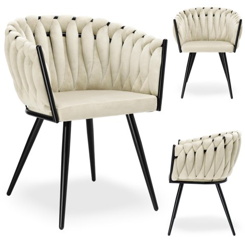 Krzesło welurowe plecione ASTON VELVET beżowe Krzesło welurowe plecione ASTON VELVET beżowe
