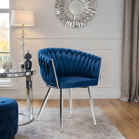Krzesło welurowe plecione COFTON chrom VELVET granatowy Krzesło welurowe plecione COFTON chrom VELVET granatowy
