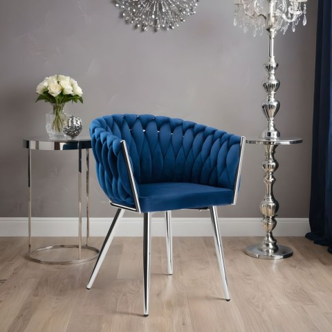 Krzesło welurowe plecione COFTON chrom VELVET granatowy Krzesło welurowe plecione COFTON chrom VELVET granatowy